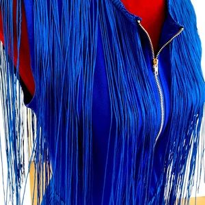 Electric blue tassel dress with gold zipper